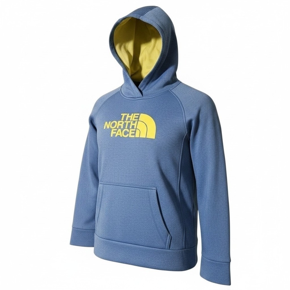 The North Face Hoodie L Blue Yellow Sweatshirt Pullover Fleece Hood Women's
